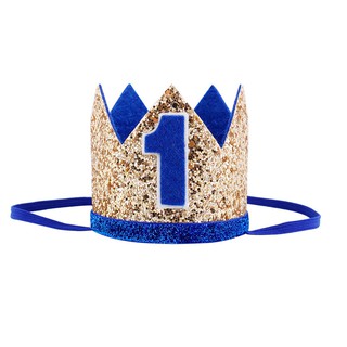 Boy First Birthday Party Crown Gold Blue Number 1 2 3 Birthday Hat Baby Shower