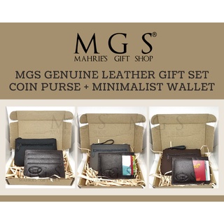 GENUINE LEATHER GIFT SET ( COINPURSE + MINIMALIST LEATHER WALLET) MGS LOCAL MADE COD