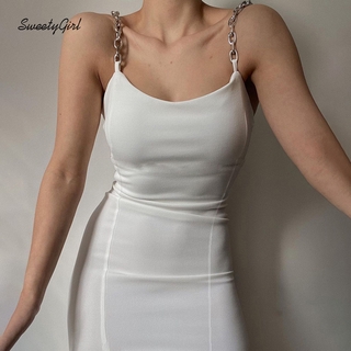 SweetyGirl Women's 2021 Split Slim U-neck Chain Dress