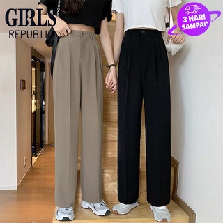 Girls Republic Suit pants high waist slimming elastic waist vertical leg pants women's trousers