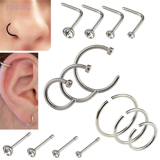 【SKY】14PCS/Set Stainless Steel Hinged Segment Nose Ring Bone Studs Hoop Body Piercing
