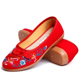 Red Embroidered Shoes Flat Old Beijing Cloth Shoes Hanfu