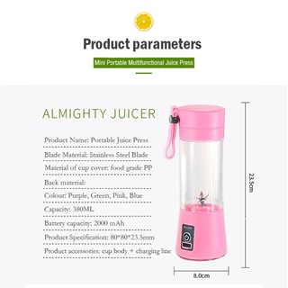 Juicer Blender Mini USB Rechargeable Portable Personal Electric Fruit Juicer Extractor Blender Mixer (6)