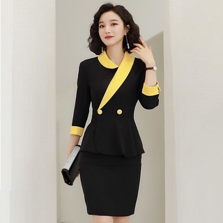 【Career women】Blazer And Skirt Set Korean Office Wear Elegant Slim Fit Blazer+Skirt 2 Pieces Formal