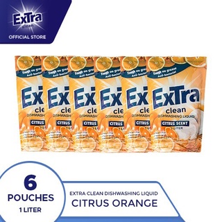 Extra Clean Citrus Orange Scent Dishwashing Liquid 1L (Pouch) Pack of 6