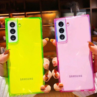 Casing Samsung Galaxy S21 ultra Note 10 plus/A32 A42 A52 A72 5G A71 A51 /A31/A21/A21s/a11/A81/A91/A70 A50 A50s A30s A30 A20 A10 Solid Color Candy Silicone Soft Phone Case Square Fluorescent Liquid Neon TPU Anti-drop Protective Back Cover