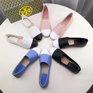 【Hot Sales！！】Tory Burch Lady‘s Four Colors Soft lambskin material stitching classic logo design flat shoes