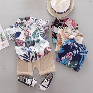 ●Baby boy clothes kid's short-sleeved suit boys summer fashion casual printed leaf shirt suit 0-4 ye