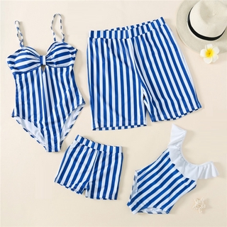 Beach Family Swimwear Striped Swimsuit Mother Daughter Bikini Dad Son Swim Trunks Family Matching Clothes Outfits