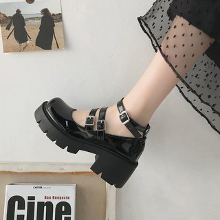 Hepburn Mary Jane Women's Shoes，Platform Muffin Leather Shoes，Japanese WomenjkUniform Shoes，Retro Ch