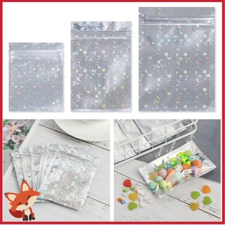 FAY 20pcs 3 Sizes Food Mylar Pouch Star Laser Storage Bags Plastic Bag Stand Up Aluminum Foil Hologram Zip lock Smell Water Proof Zipper Reclosable Pouches