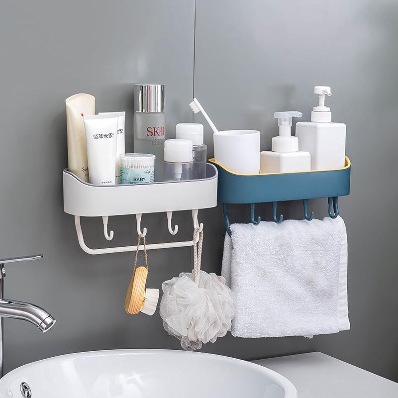 【FLASH️⚡️SALE】Bathroom Shelf Organizer with Towel Rack Shower Kitchen Rack Storage Wall Mounted with Hook No Trace (2)