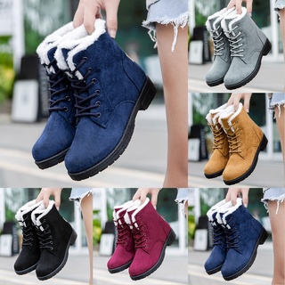 [Readystock]Women Winter Combat Booties Lace Up Round Toe Ankle Boots Shoes Warm snow boots&YOUNGER