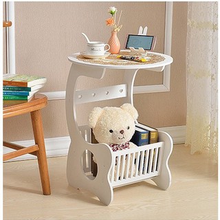 Mini side bed Round Table w/ under basket