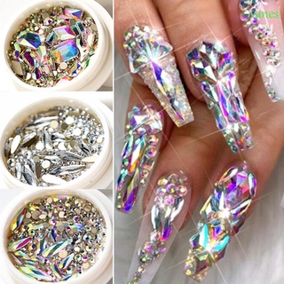 VANES 3D Nail Rhinestones 1 Box Crystal Strass Nail Gems Glitter Colorful DIY Manicure AB Flat-back Mixed Size Glass Stones