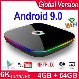 Q Plus Smart TV Box Android 9.0 TV Box 4GB RAM 32GB/64G ROM Quad Core H.265 USB3.0 2.4G WiFi TV BOX