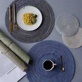 wunongi-Round Design Table Ramie Insulation Pad Solid Placemats Linen Non Slip Table Mat Kitchen Accessories