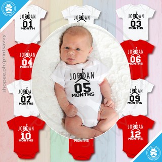 Basketball Logo Jordan - Monthly Milestone Baby Onesies
