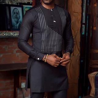 Shirt Black Men Muslim Tops Summer 2021 Islamic Caftan Marocain Casual Stripe Asymmetric Long Sleeve
