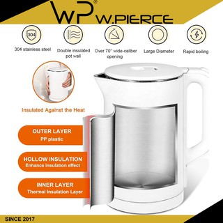 Electric Kettle WP302 1.5L Double Wall Cool Touch 100% Stainless Steel Anti scald Tea Kettle Boil Dr
