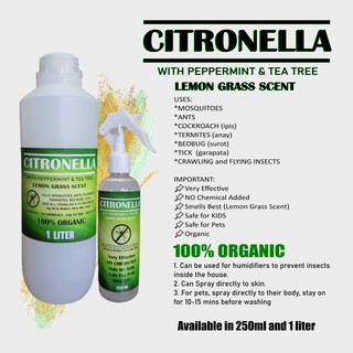 CITRONELLA Insects Bugs Cockroach Ticks and Termite Organic Repellant with Peppermint and Tea Tree