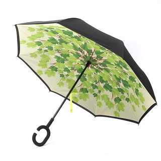 Generic Folding Reversible Umbrella C-Handle Double Layer Upside Down Inverted Self Stand Rain Protection Windproof