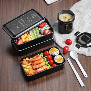 Double-layer Lunch Box With Chopsticks and Spoon Can Microwave Oven Heating 1.2L Food Box