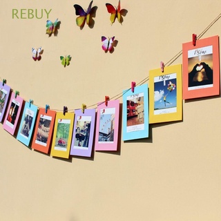 REBUY 10X 3Inch Modern DIY Photo Album Frame Picture Display Gift Wedding Cute with Wood Clip Rope Photo Frame Paper/Multicolor