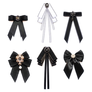 Ribbon Ties Crystal Pearls Bow Tie Brooches for Women Shirts Necktie Pin Girls Suits Bowtie Business
