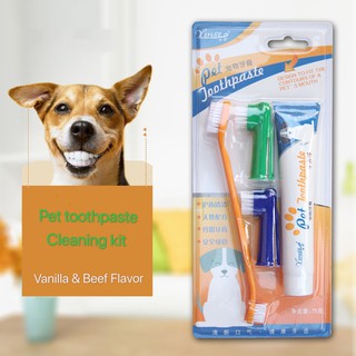 PET & HOME Pet supplies cat dog toothbrush toothpaste set mouth cleaning care（Beef & Vanilla）