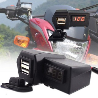 motorcycle Dual USB Port Charger Digital LED Voltmeter