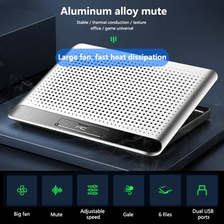 ♙Aluminum Alloy Low Noise Laptop Cooler Cooling Pad for 12-17" Laptop 2 USB Port Notebook Computer C