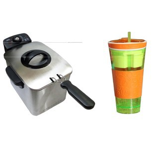 KARLLUCK Electric Deep Fryer Pan with 2 in 1 Snackeez (Green/Orange)