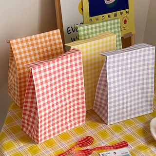 5 Pcs/Set IG Korean Style Color Plaid Cowhide Paper Bag Gift Packaging Small Gift Paper Bag Cute Storage Finishing Bag