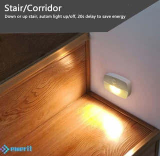 EMERIT Wireless PIR Motion Auto Sensor LED Night Lights Hallway Closet Stair Room Lamps EMERIT