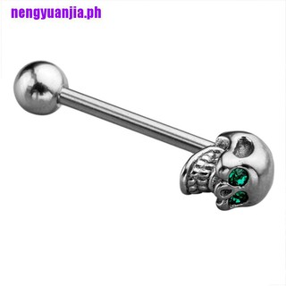【nengyuanjia】14G Stainless Steel CZ Gem Skull Silvery Tongue Barbell Ring Bar Body Piercing (4)