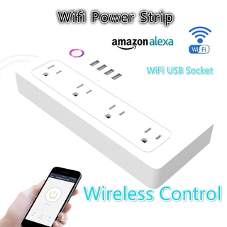 Smart Wifi Power Strip Surge Protector Power Sockets 4 USB Port Voice Control for Amazon Echo Alexa's Google Home Timer