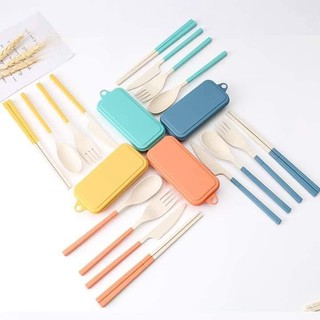 Travel-Outdoor-Picnic-Portable-Wheat-Straw-Cutlery-Camping-Chopsticks-Spoon-Fork-Tableware-Set