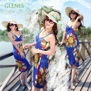 GLENES New Beach Dress Sexy Chiffon Swimwear Cover Up Sarong Women Beach Shawl Deep V Wrap Comfortable Bikini/Multicolor