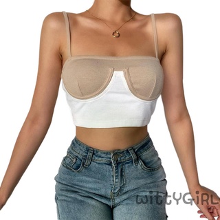 【BEST SELLER】 W[]-Women´s Fashion Color Contrast Camisole Summer Sexy Backless Exposed Navel Tube To