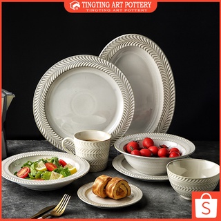 Nordic Ceramic Plate Set Family Party Dinner Set Rice Bowl Soup Bowl Plate Spot