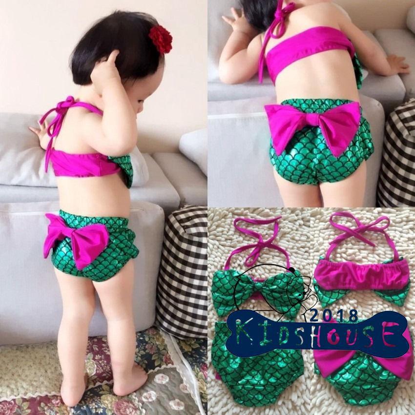 K10-Toddler Baby Girls Mermaid Bowknot Swimsuit Swimwear (5)