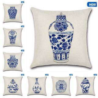 blue and white porcelain Cotton Linen Cushion Cover Throw Pillow Case Home Decor