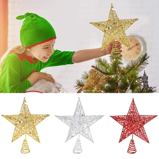 25cm Big Gold Sliver Glitter Christmas Tree Top Star Decorations For Home Exquisite Iron Art Ornament Xmas Party New Year Decor