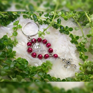 Keychain Pocket Mini Rosary Maroon Pearl Baptismal Souvenirs / Gift Giveaways