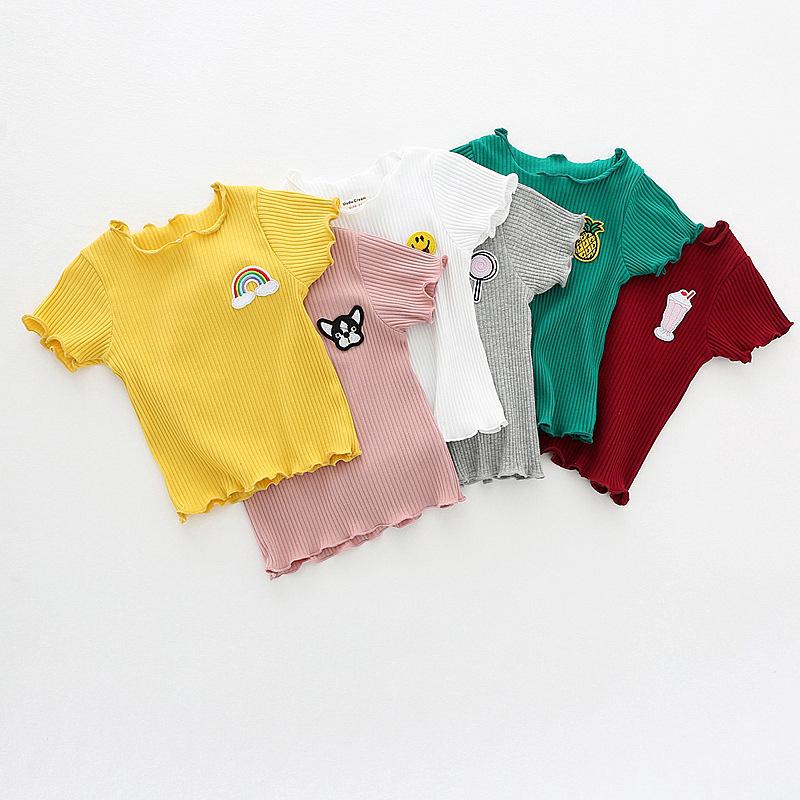 Flyman Girls Knitted T-shirt Summer Ruffle Short Sleeve Summer Tops