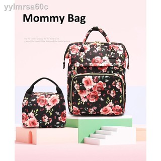 Mother and Baby┅₪AUGUR Black Floral Fabric Notebook Backpack Portable Waterproof Mother Baby Bag In