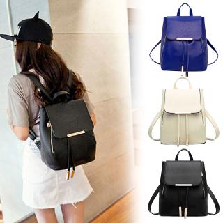 Large Capacity Pu Leather Backpack for Women Solid Color Backpack with Drawstring