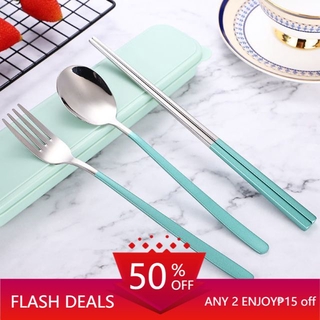 New Matte 3 in 1 Chopsticks Spoon and Fork travel Creative Metal Cutlery Set Stainless w/case (1)