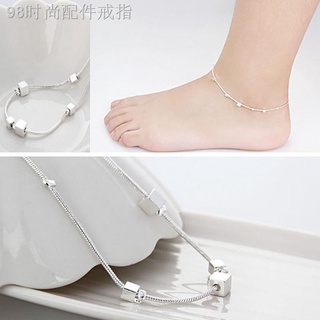 ♕○925 Silver Plated Cube Chain Anklet Bracelet Barefoot Sandal Beach Foot Jewelry
